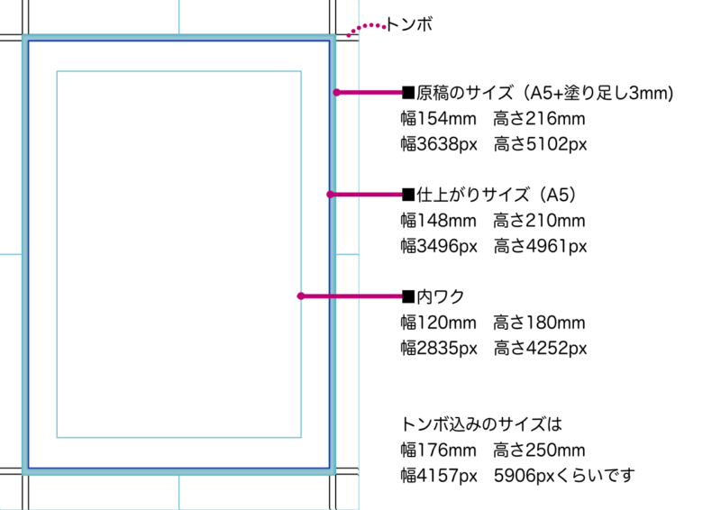 デジタル漫画原稿用紙　サイズA5、600dpi、トンボ込み